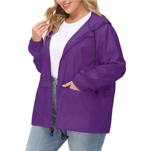 Plus Size Raincoat Women Waterproof Rain Jacket Packable Outdoor Hooded - Picture 2 of 6